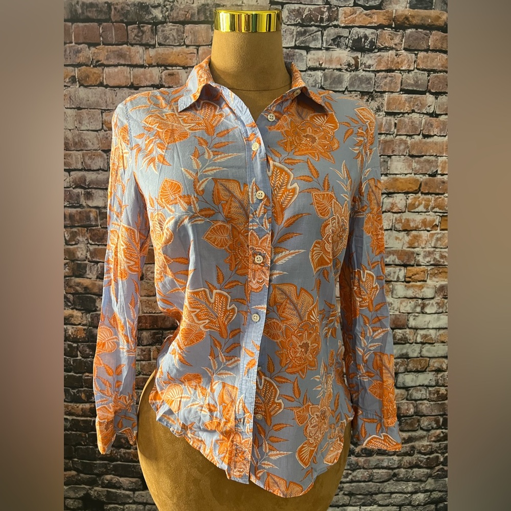 Talbots Floral Orange and Blue Women's Top